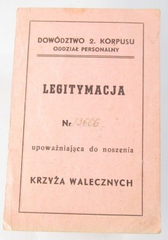 LEGITYMACJA KRZYŻ WALECZNYCH 