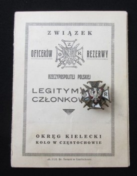 ODZNAKA LEGITYMACJA ZWIĄZEK OFICERÓW REZERWY CZĘSTOCHOWA 