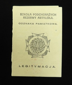 Legitymacja 1931 - Szkoła Podchorążych Rezerwy Artylerii