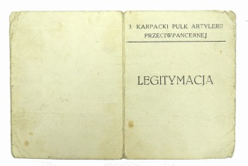 LEGITYMACJA 3 KARPACKI PUŁK ARTYLERII PRZECIWPANCERNEJ
