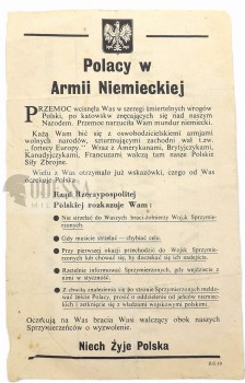ULOTKA - POLACY W ARMII NIEMIECKIEJ
