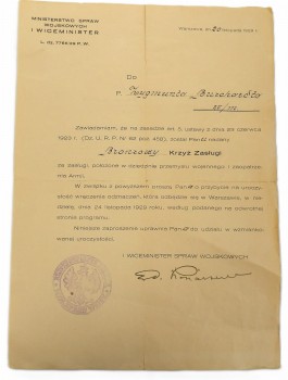 NADANIE BRĄZOWY KRZYŻ ZASŁUGI 1929 