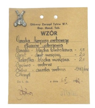 1962 WZORNIK PRODUKCYJNY OZNAKA KORPUS OFICERÓW UZBROJENIA 