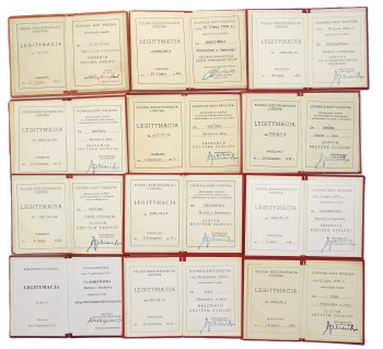 ZESTAW 12 LEGITYMACJI 1955-1997 KRZYŻ ZASŁUGI 