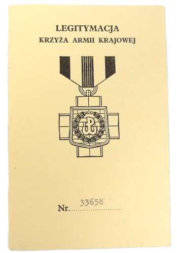 LEGITYMACJA KRZYŻA ARMII KRAJOWEJ