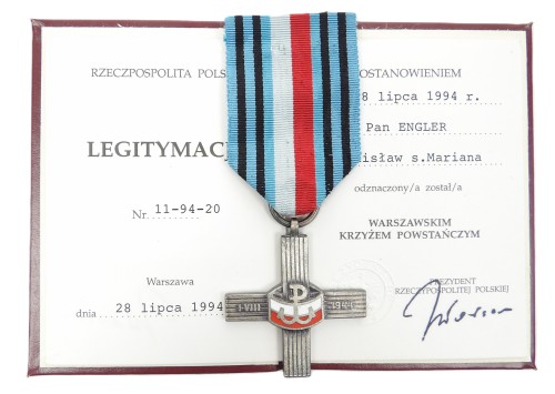 WARSZAWSKI KRZYŻ POWSTAŃCZY 1944 Z LEGITYMACJĄ
