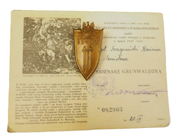  TARCZA GRUNWALDU Z LEGITYMACJĄ 1946