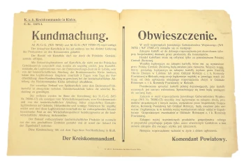 Kielce - 1 Wojna Światowa Obwieszczenie Cesarstwo Austro-Węgierskie 