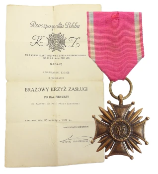 BRĄZOWY KRZYZ ZASŁUGI Z DYPLOMEM