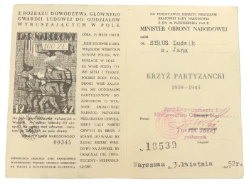 1952 LEGITYMACJA KRZYŻ PARTYZANCKI 