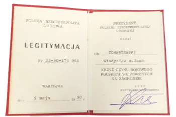 LEGITYMACJA- KRZYŻ CZYNU BOJOWEGO POLSKICH SIŁ ZBROJNYCH NA ZACHODZIE