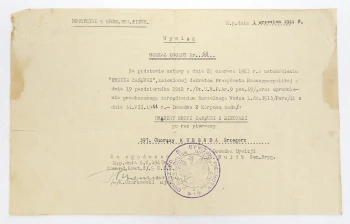 ZAŚWIADCZENIE - BRĄZOWY KRZYŻ ZASŁUGI Z MIECZAMI 5KDP