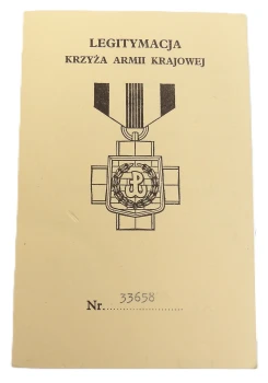  LEGITYMACJA KRZYŻA ARMII KRAJOWEJ "ŚMIAŁY"